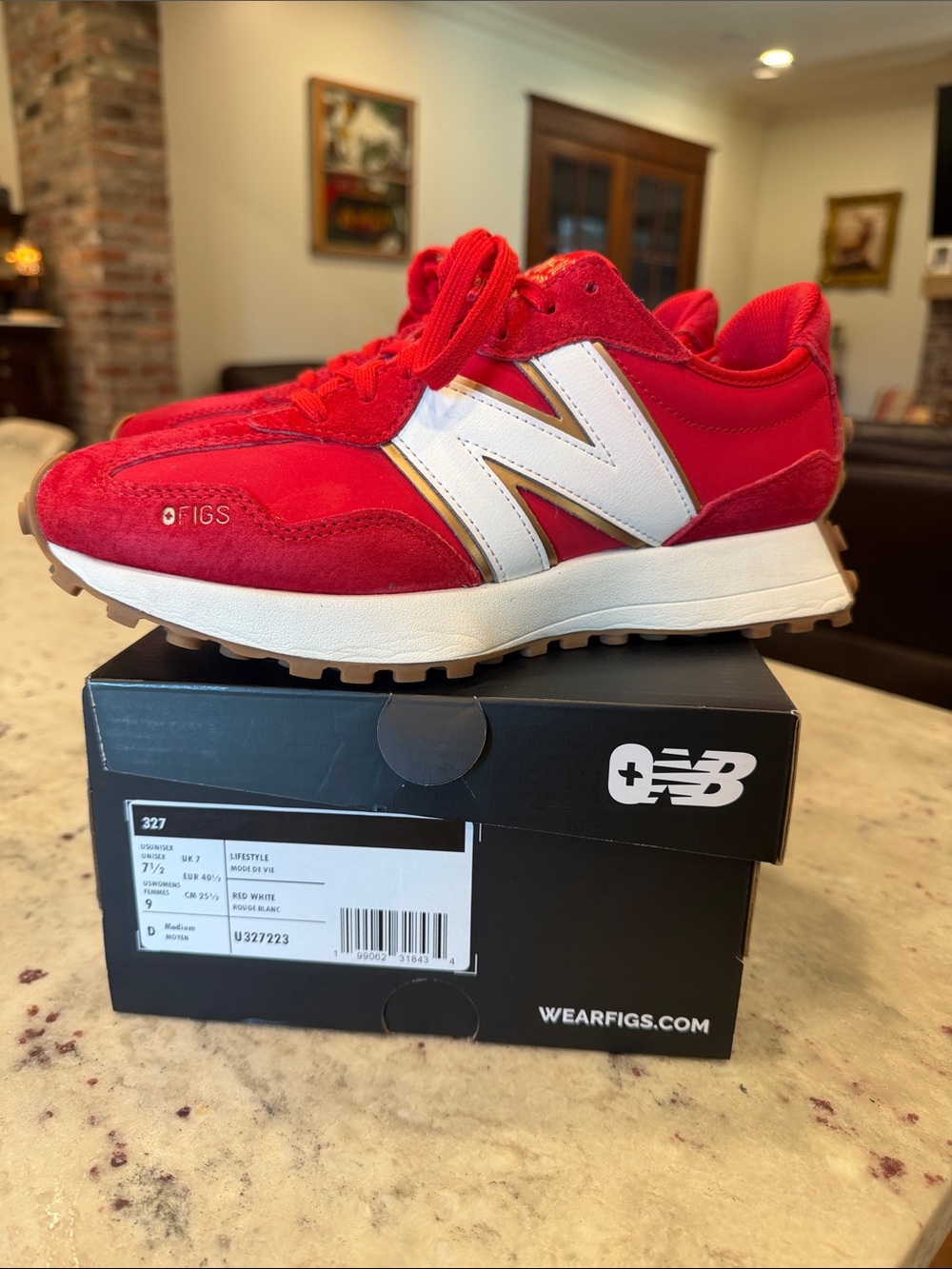 New Balance 327 Figs Red & White Retro Runner Sneaker